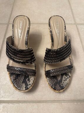 Andrew Geller Brown and Black Snake-Print Wedge Sandals